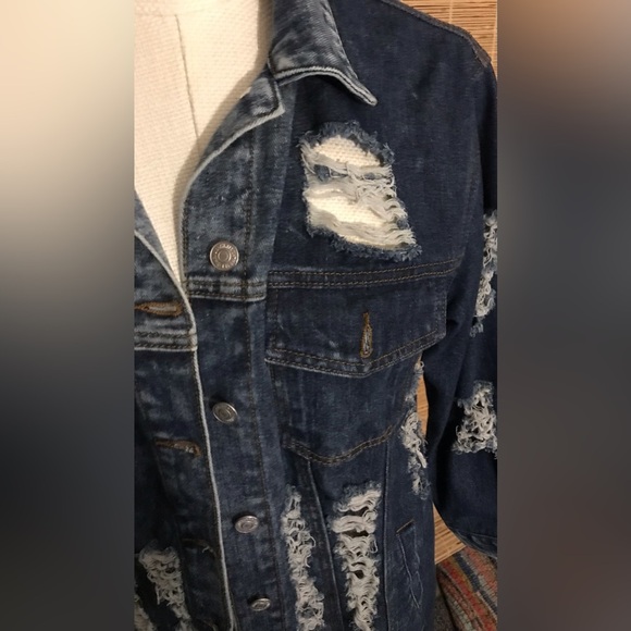 Thrill Jeans Super Torn Long Coat Size Small - Picture 5 of 9